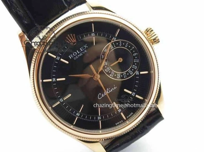 Black RG A3165 Dial Leather Date On Stick Best Edition Strap VF Cellini Markers Black 0708